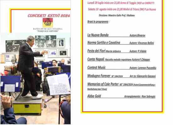 Vitaliano gallo dirige i concerti estivi della banda p. anfossi di taggia 2024